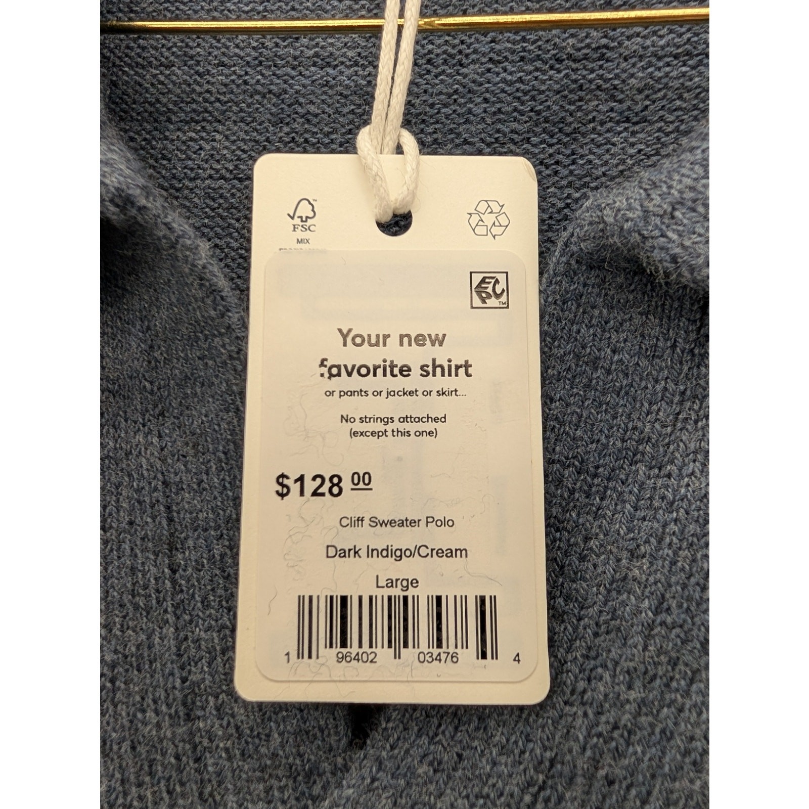 NWT Marine Layer Men’s Cliff Sweater Polo in Dark Indigo size Large