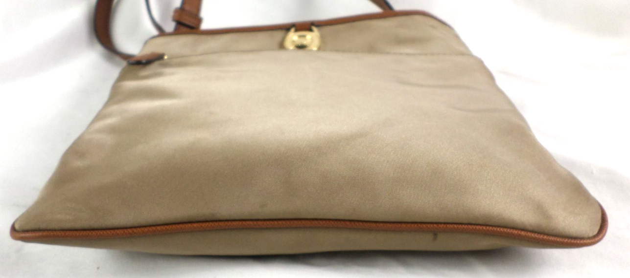 Michael Kors Kempton Brown Nylon Leather Trim Thin Crossbody Shoulder Bag MINT