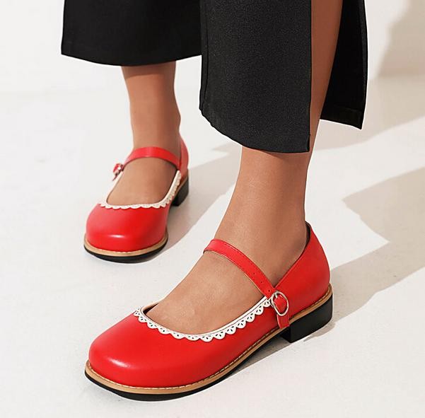 Retro Womens Ankle Strap Mary Jane Flats Faux Leather Dress Casual College Shoes