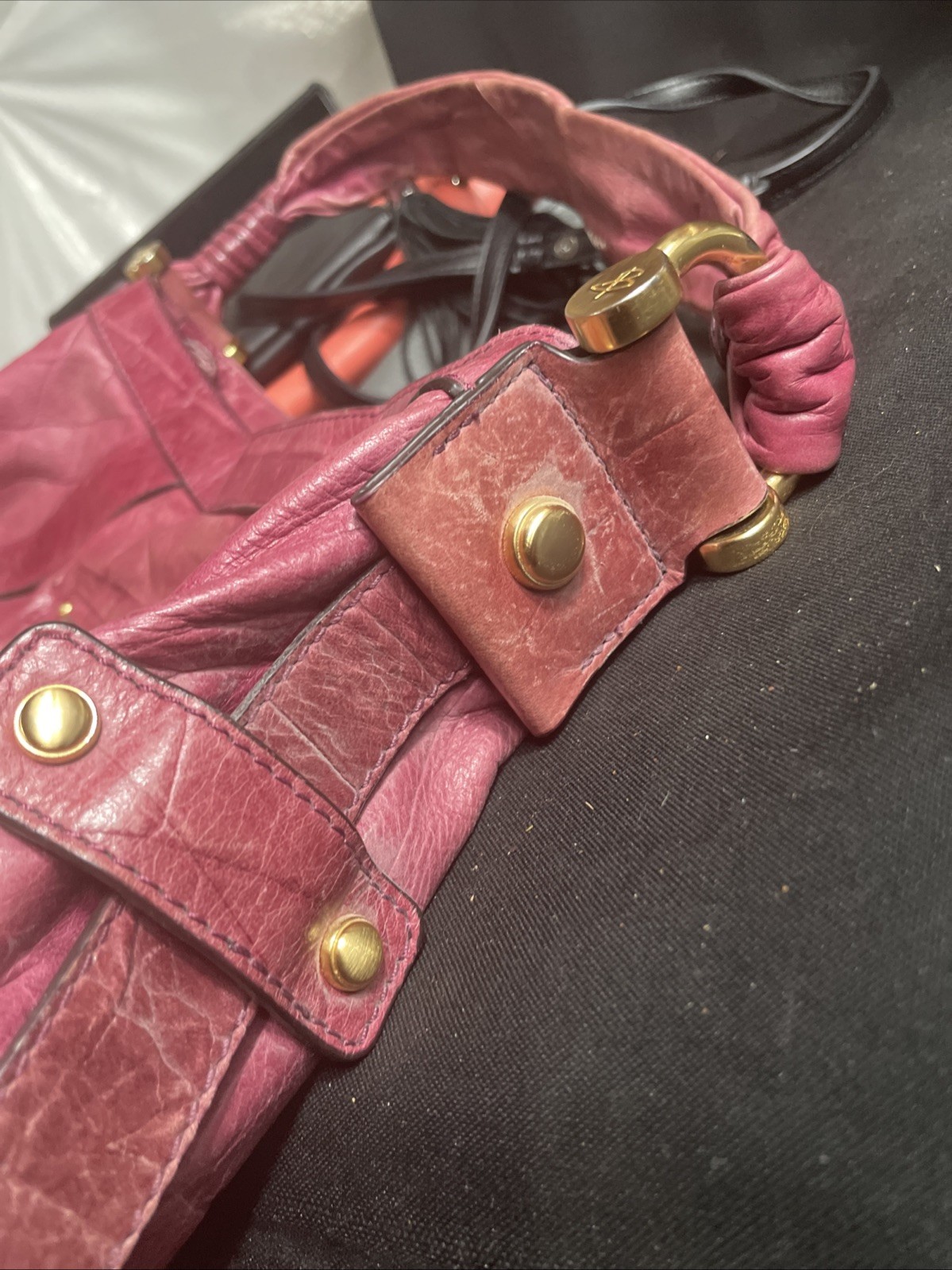 B. Makowsky Leather Shoulder Bag Hobo Purple With Gold Tone Hardware