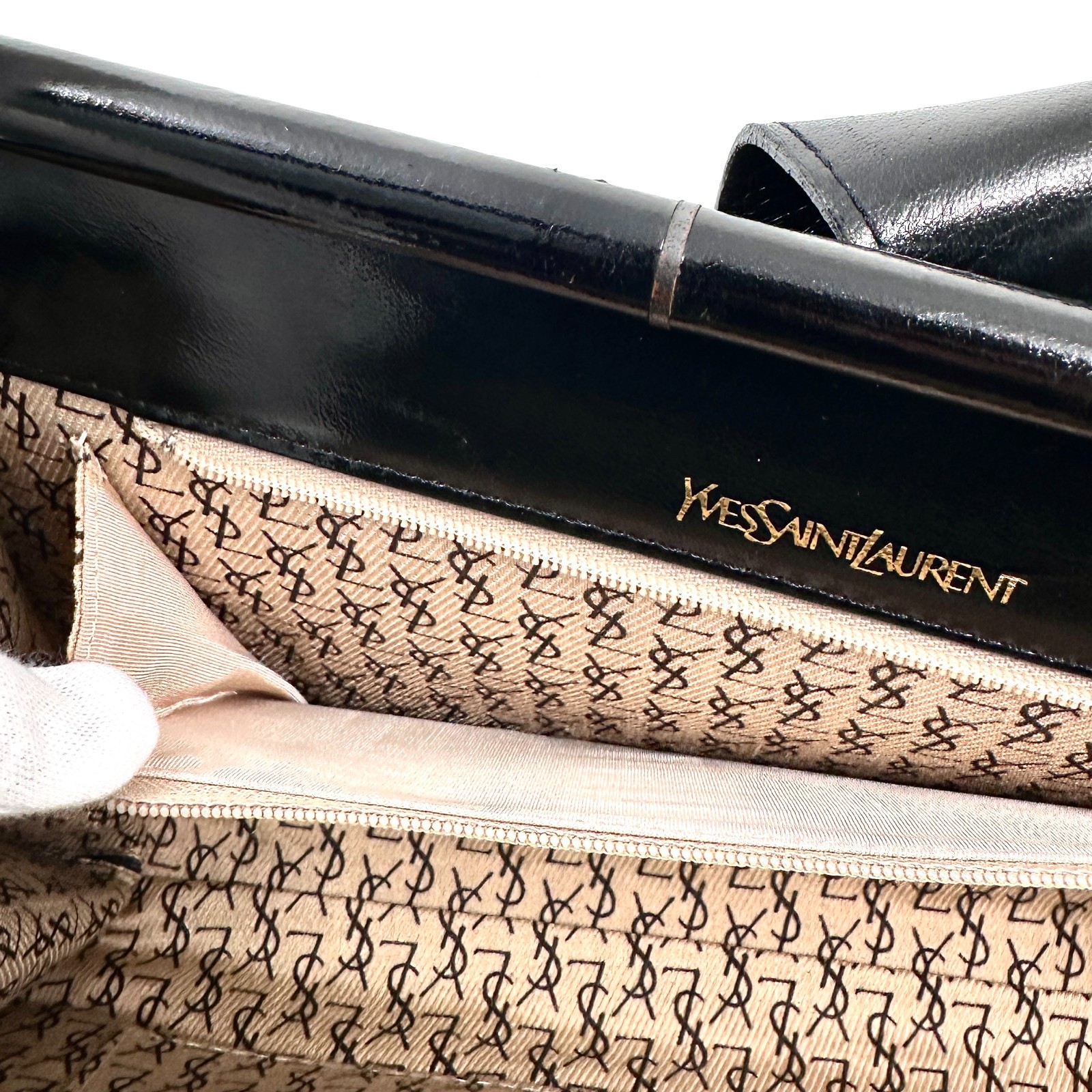 Yves Saint Laurent Black Leather Clutch Bag V stitch YSL Purse Vintage Authentic