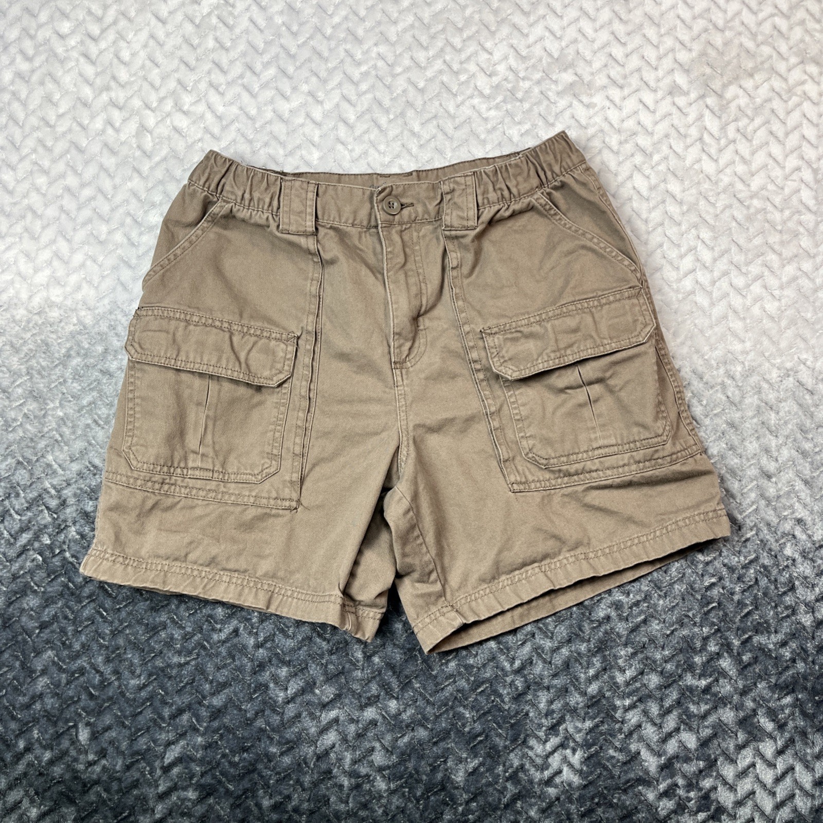 Croft & Barrow Cargo Shorts Mens 32 Brown Cotton Elastic Sides Fishing
