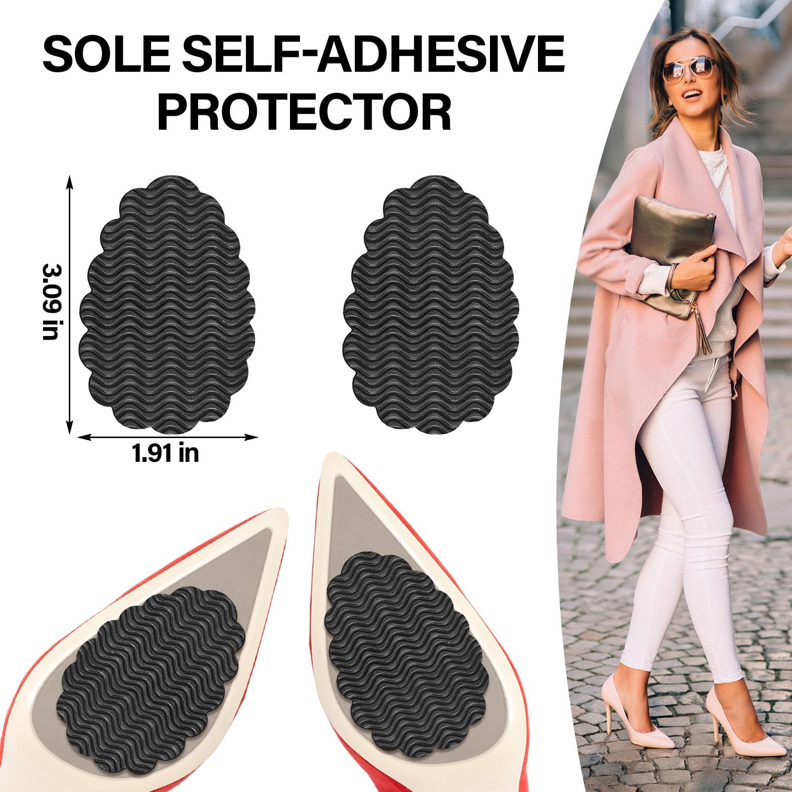 Eurzom 10 Pcs Non Slip Sole Pads for Bottom of Shoes 3.7 X 2.6 Inch, Black
