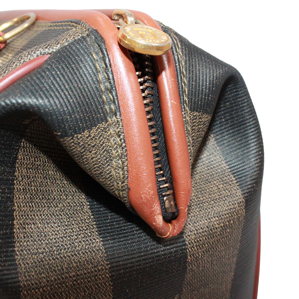 FENDI Mini Boston bag Pecan Pattern Handbag PVC/leather black brown khaki Women
