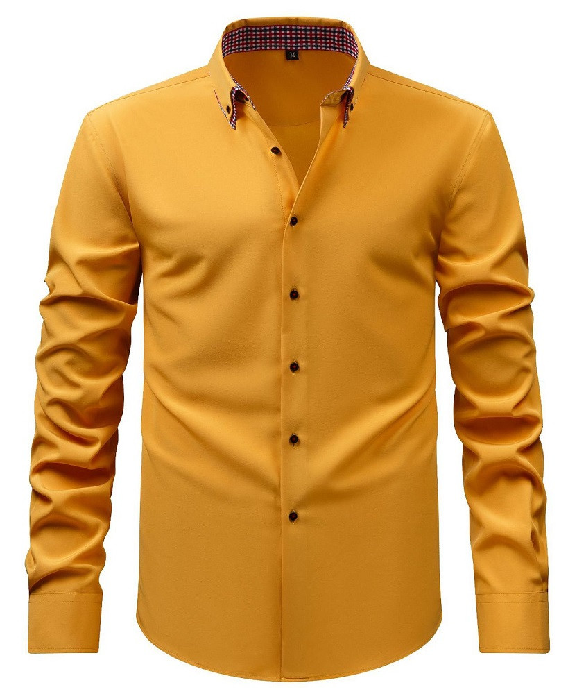 Mens Double Collar Dress Shirts Formal Long Sleeves Casual None Iron Shirts Tops