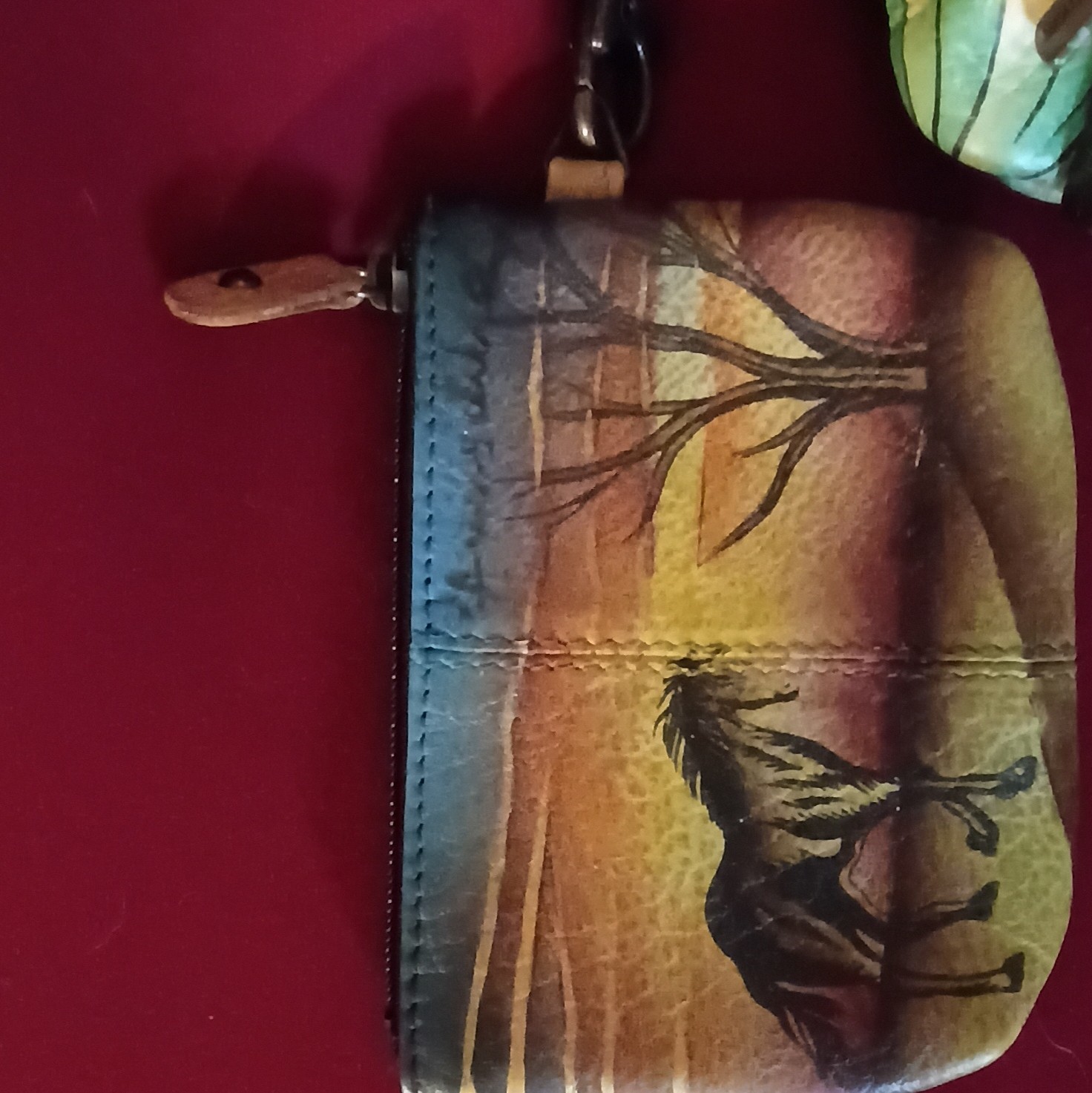 Anuschka Hand Painted Leather Animal Floral Zip Around Shoulder Bag Purse