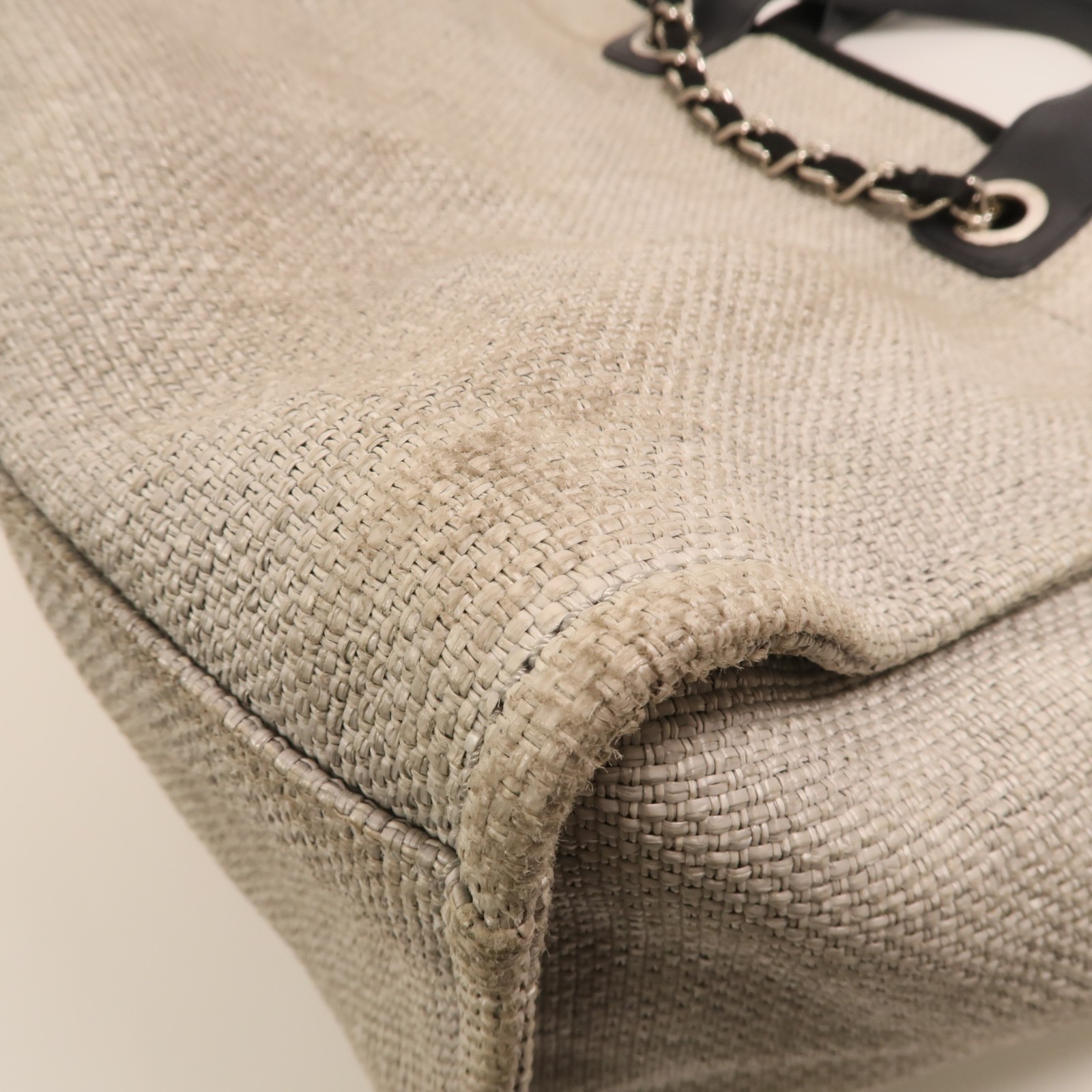 CHANEL CC SHW Deauville Tote 2 Way Chain Shoulder Bag Canvas White