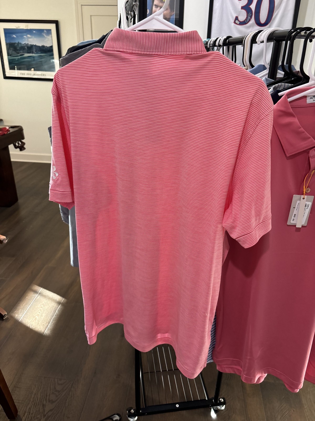 Peter Millar Summer Comfort Ballyneal Golf Club Polo Mens Medium Pink Stripe