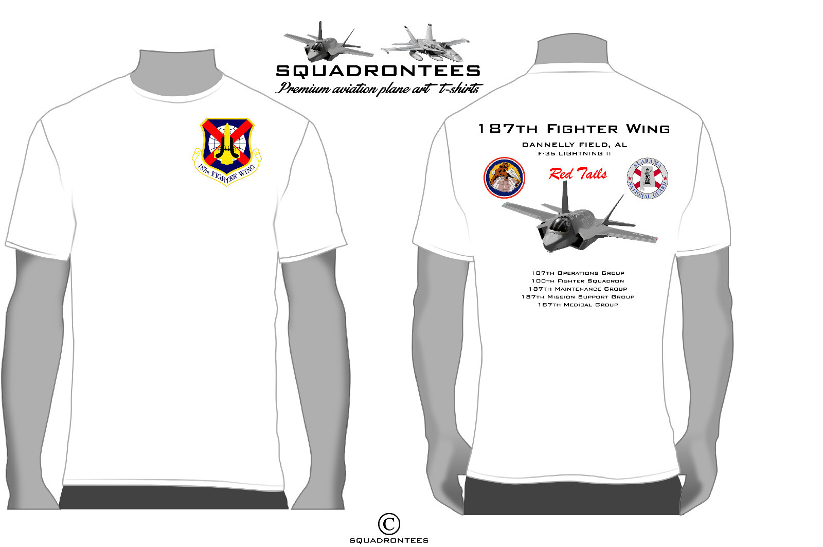 187th Fighter Wing Red Tails F-35 Squadron T-Shirt D1 – USAF Licensed Item