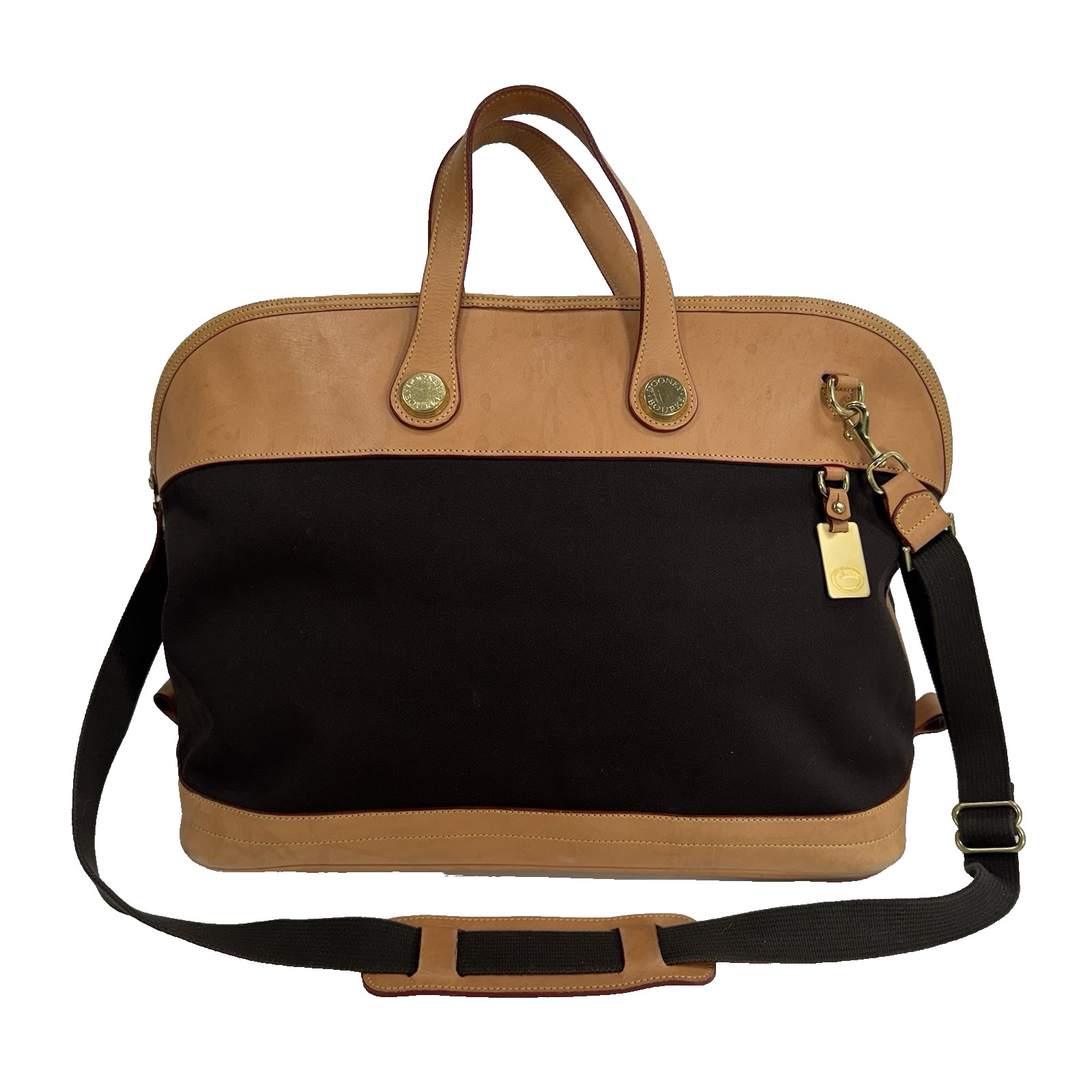 Dooney & Bourke Tan and Black Cabriolet Overnight Travel Bag – See Details