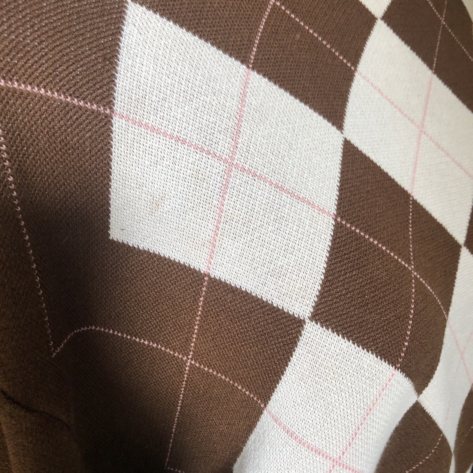 Drunknmunky Silk Argyle Sweater Brown Sz L Logo Fall (small Flaw See Pics)