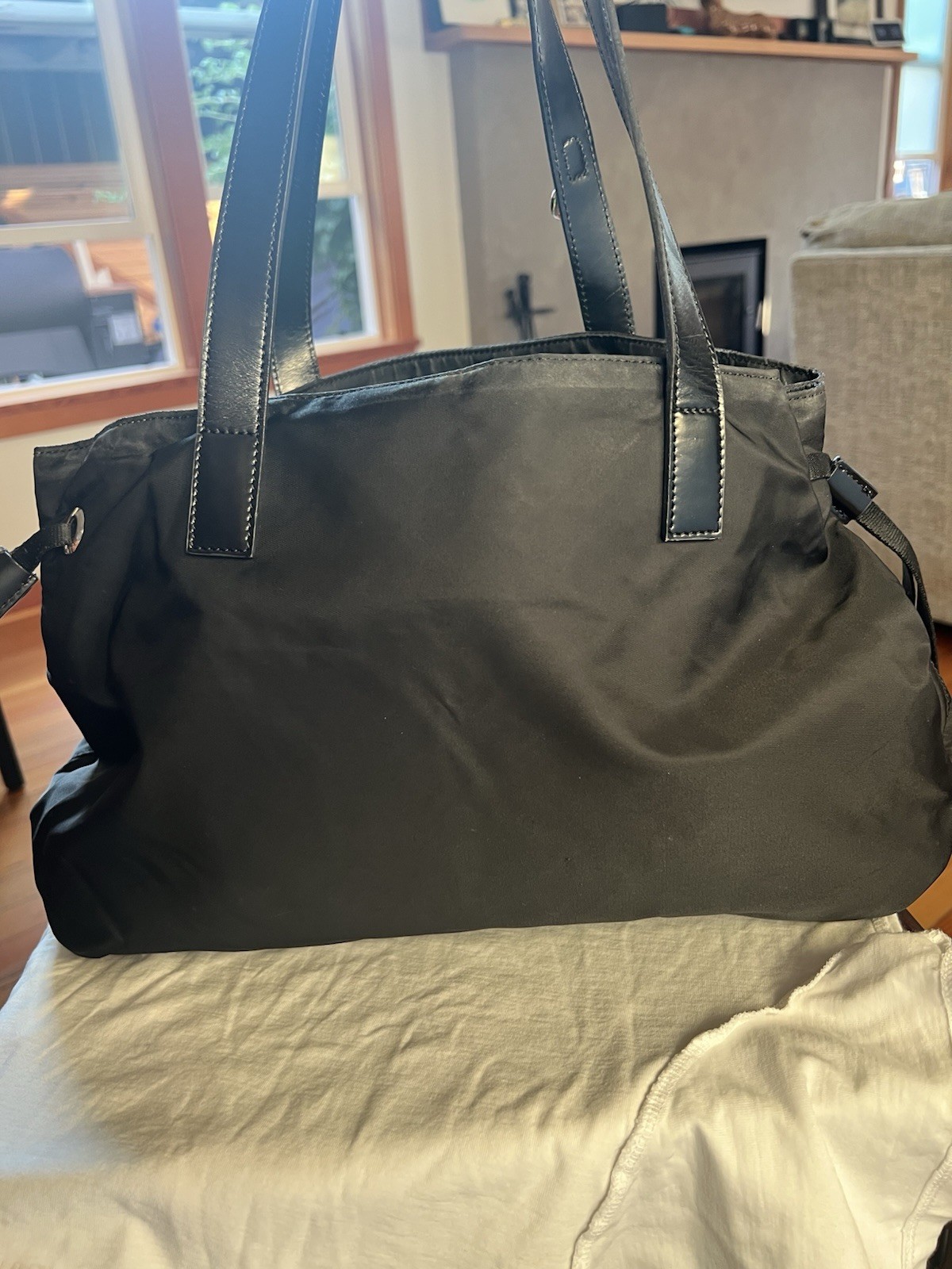 Vintage Prada Tessuto Nylon Cargo Tote Bag Black Leather Y2K Authentic