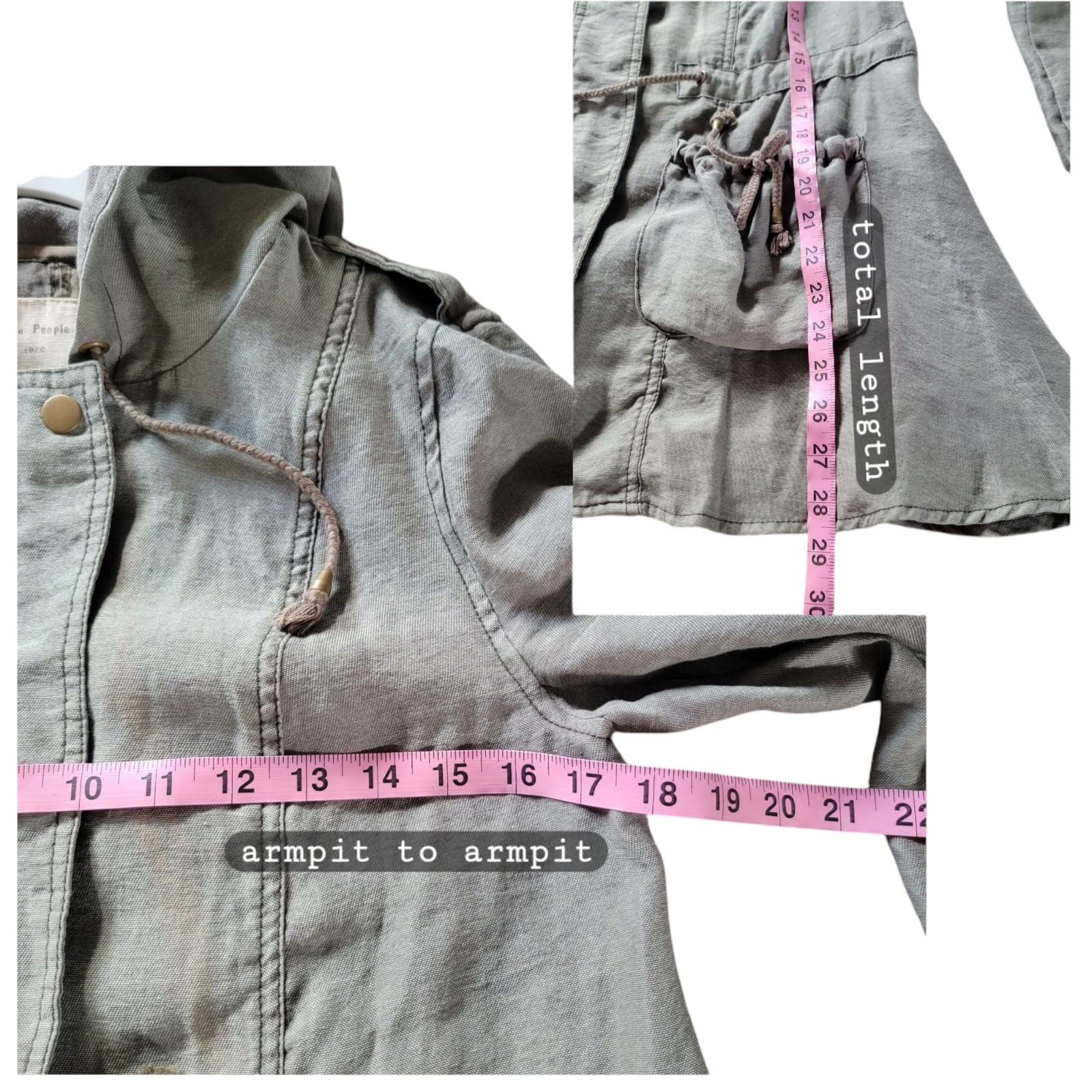 Free People Lightweight Mid Thigh Length Anorak Jacket Hoodie XS Olive Green