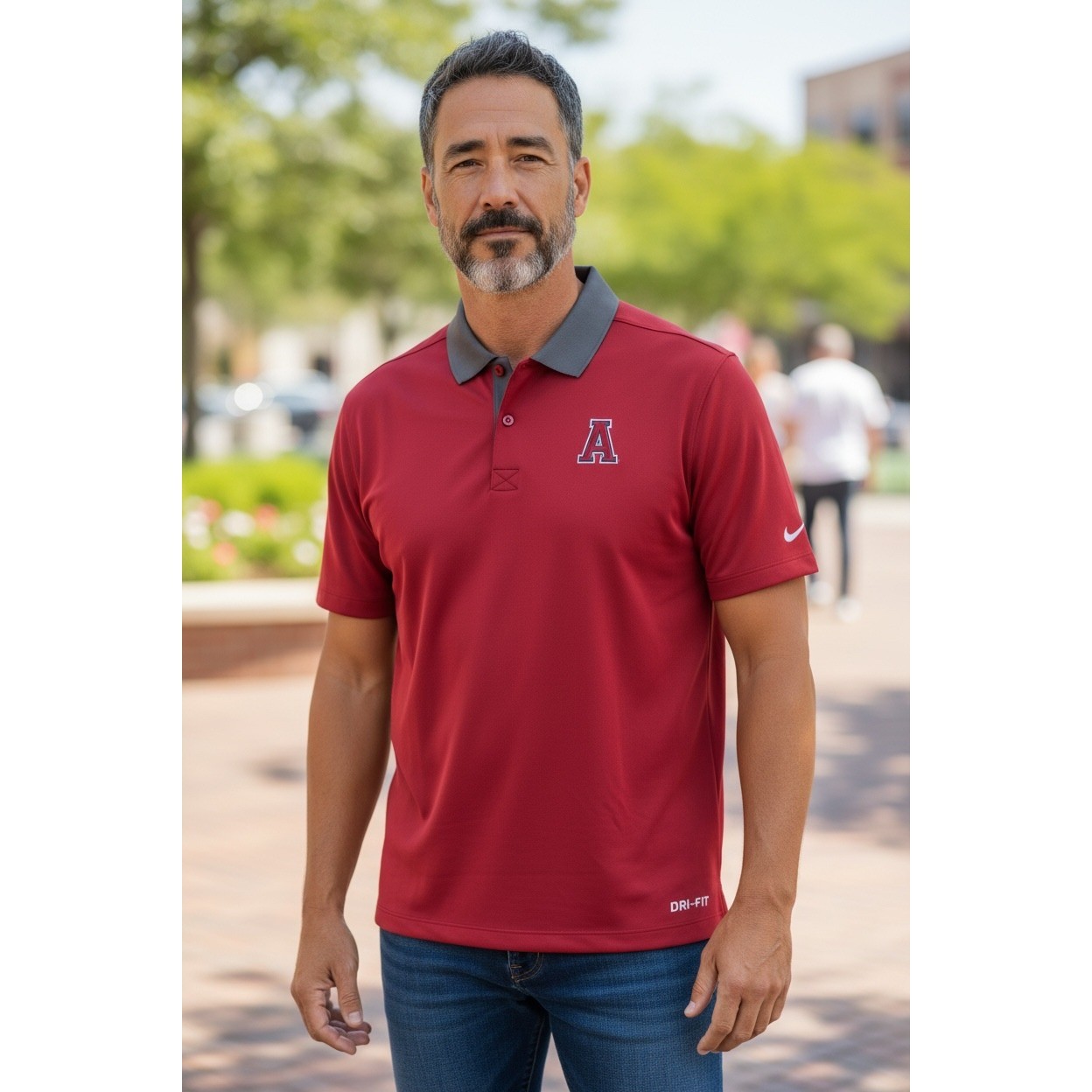 262 Nike Alabama Crimson Tide Dri-FIT Polo Shirt Mens XL Red Grey NCAA Football