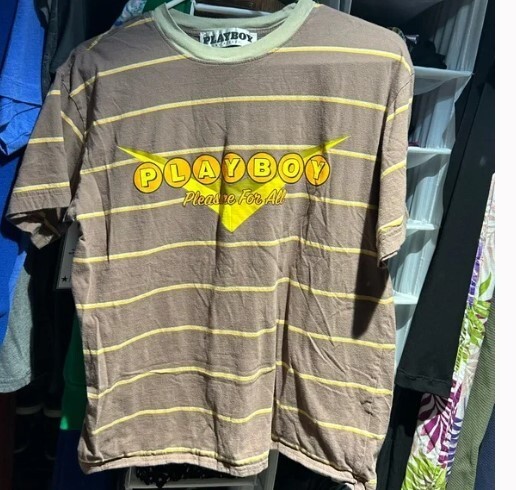 Playboy by Pacsun Tee Mens Size S Pleasure For All Brown Striped Free Ship