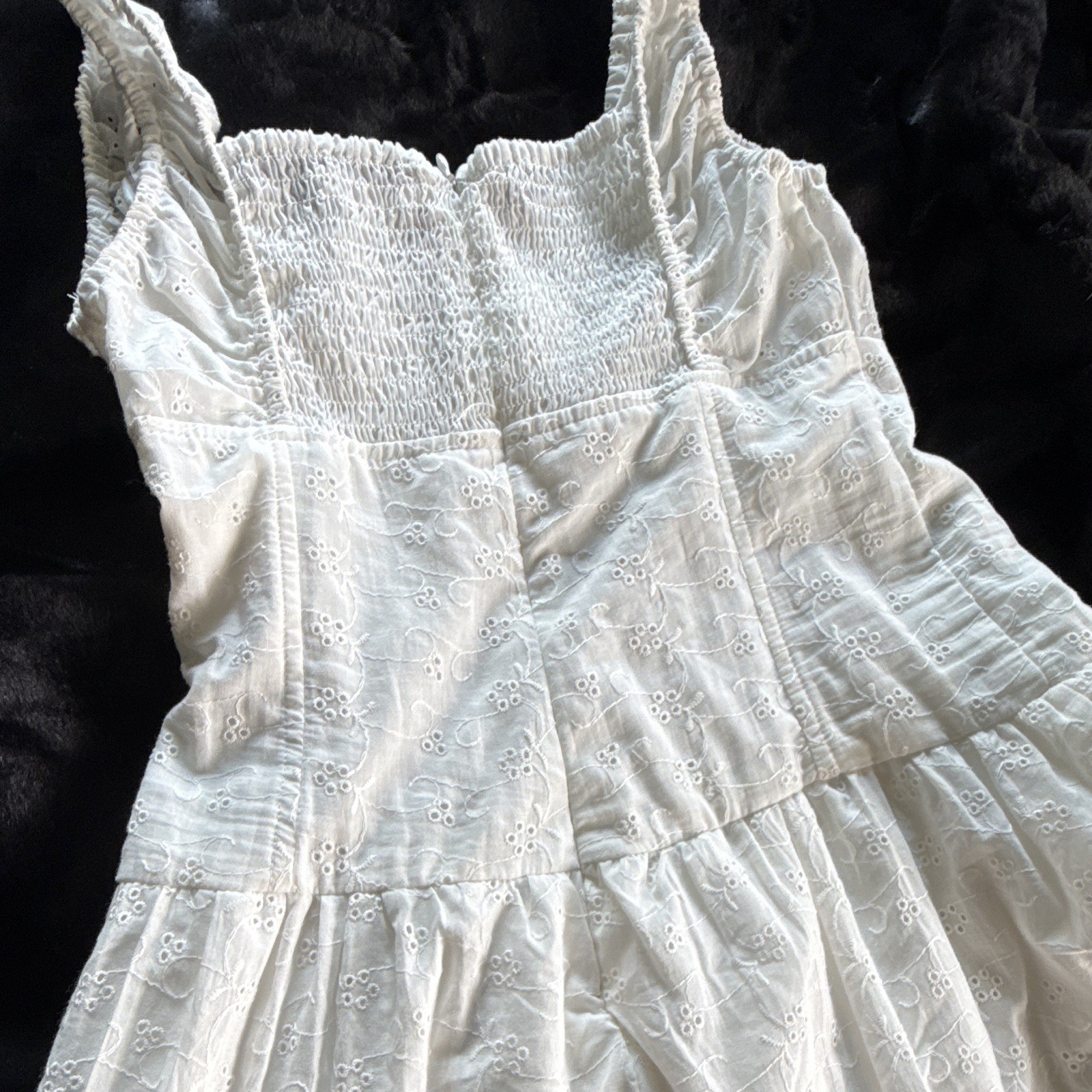 Aéropostale White Eyelet Sundress Smocked Sweetheart Strappy Short S