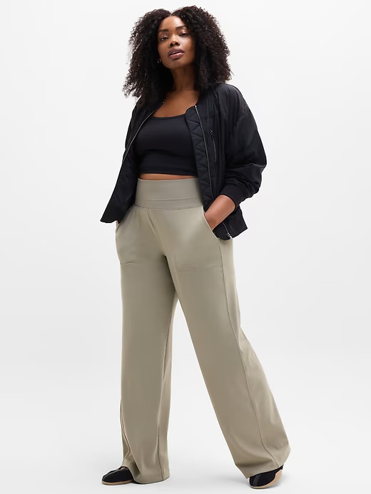 Athleta SP PETITE Venice High Rise Wide Leg Pant Willow Green Easy Active EUC