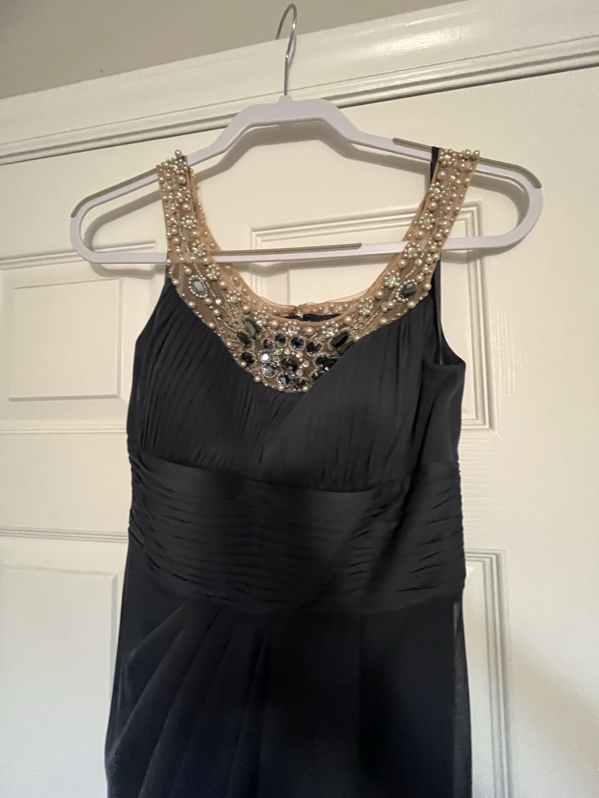 Elegant Full Length Navy Blue Gown Beaded Gala Prom Mother Of The Bride Sz 4