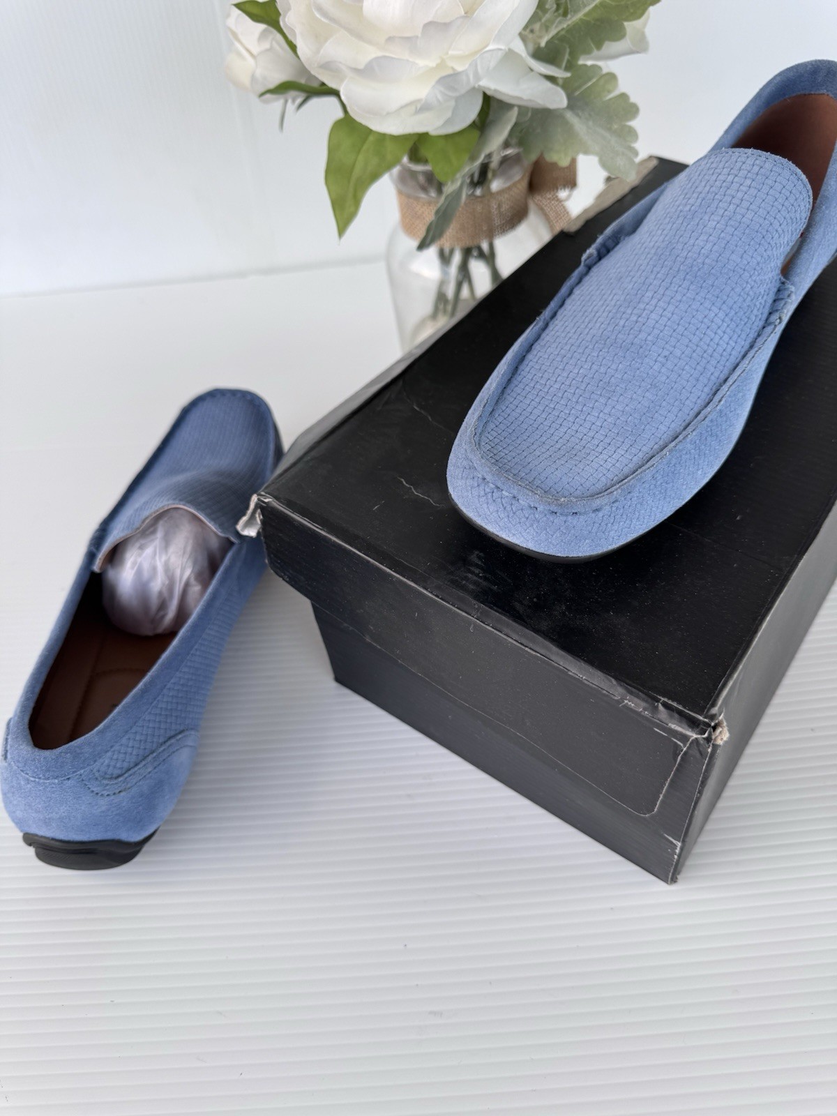 Alfani Men’s Kendric Leather Square Toe Moccasins Denim Blue Size 11M NEW IN BOX