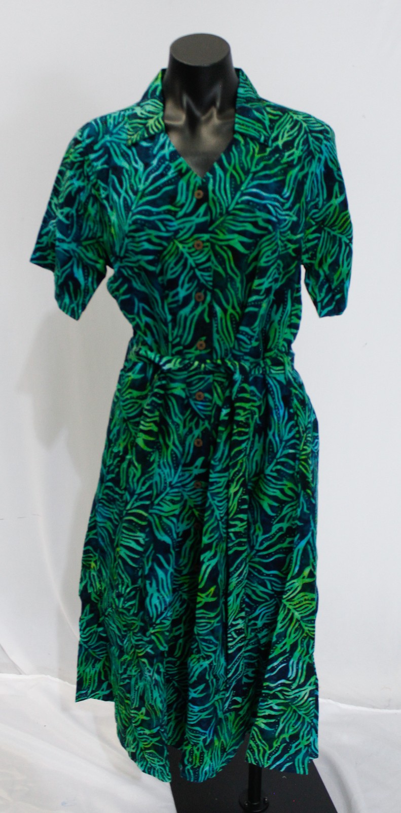 Magellan’s Women’s Cotton Batik Tie Waist Shirt Dress SV3 Blue Multi Small
