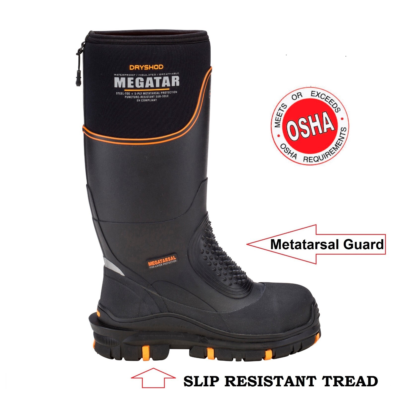 Dryshod Size 10 MEGATAR Steel Toe Extreme Protection Metatarsal Boot MEG-MH-BK