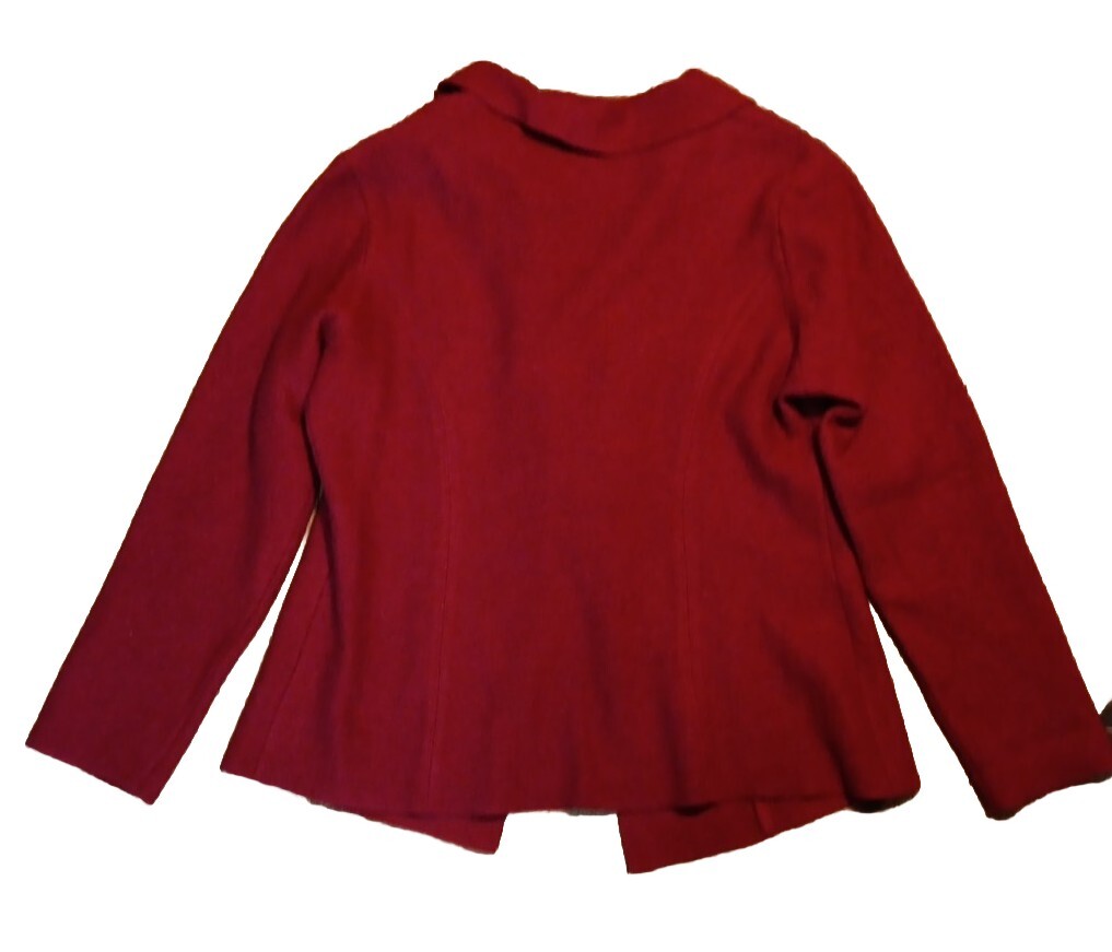 Monterey Bay Women L Sweater Clasp Front Red Ruffle 100% Boiled Wool Long Sleeve
