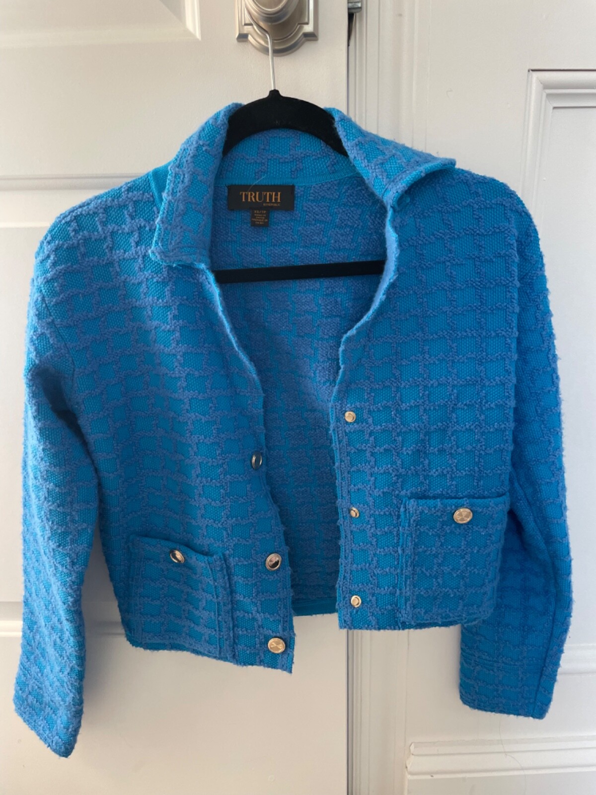 BRAND NEW TRUTH BY REPUBLIC BLUE ARGYLE TWEED BLAZER XS!