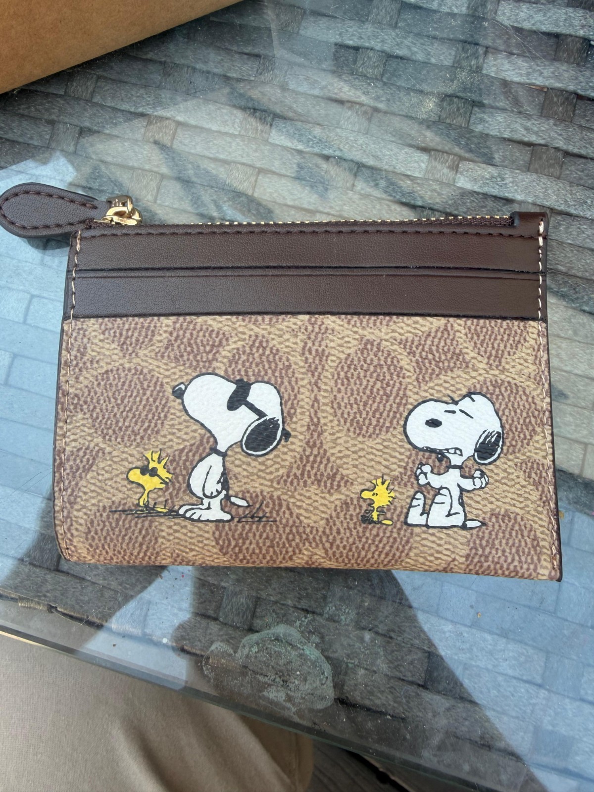 Coach X Peanuts Mini Skinny ID Case Signature Canvas W/Snoopy Print CBT14 NWT