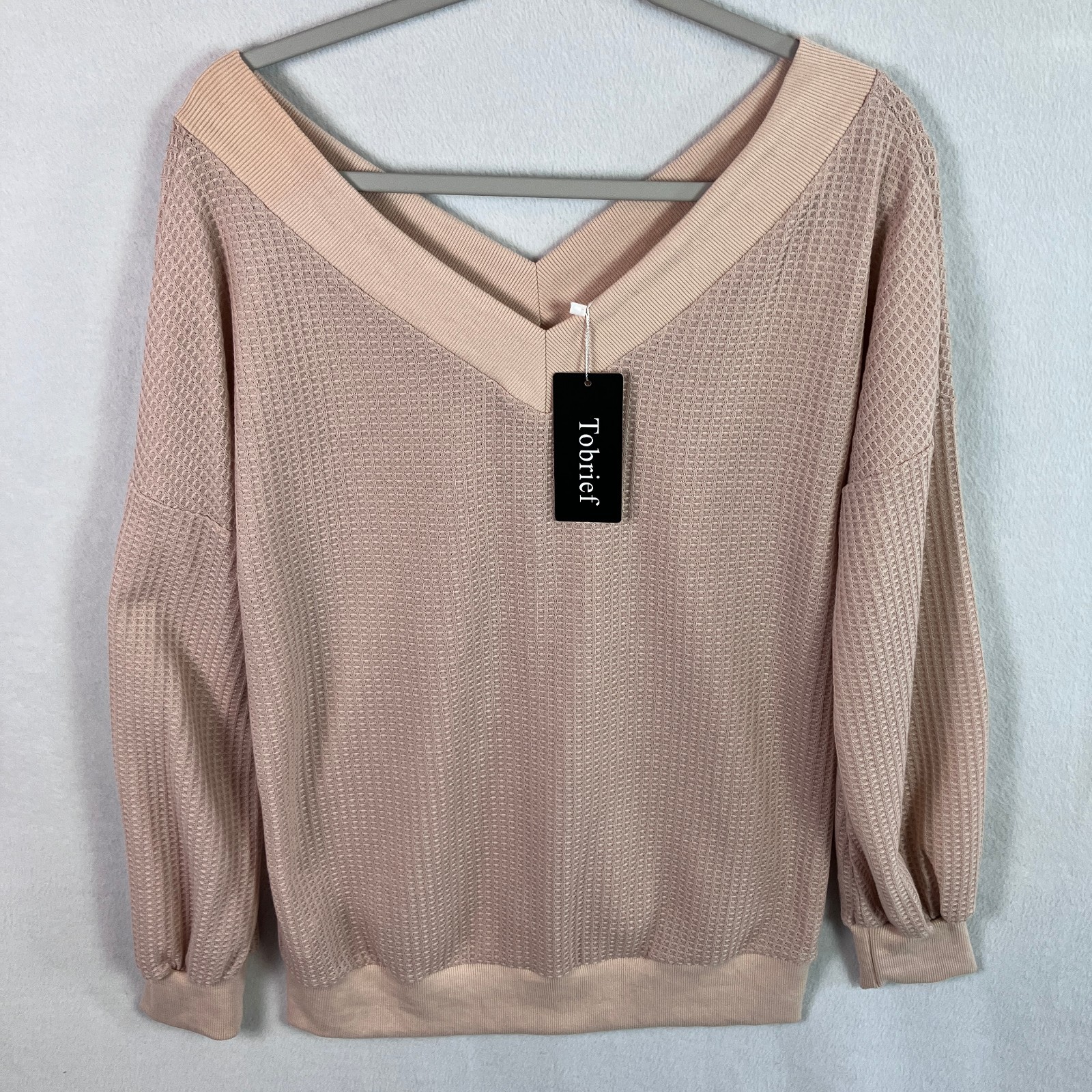 Tobrief Waffle Knit V-Neck Pullover Sweater Women’s Size M Blush NWT
