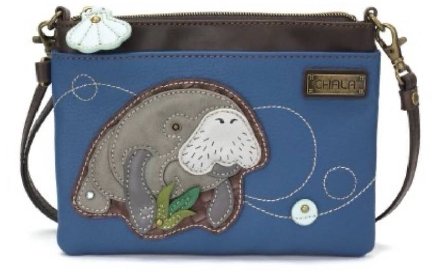 CHALA MANATEE MINI CROSSBODY CELL PHONE PURSE ADJUSTABLE STRAP OCEAN BLUE *flaw