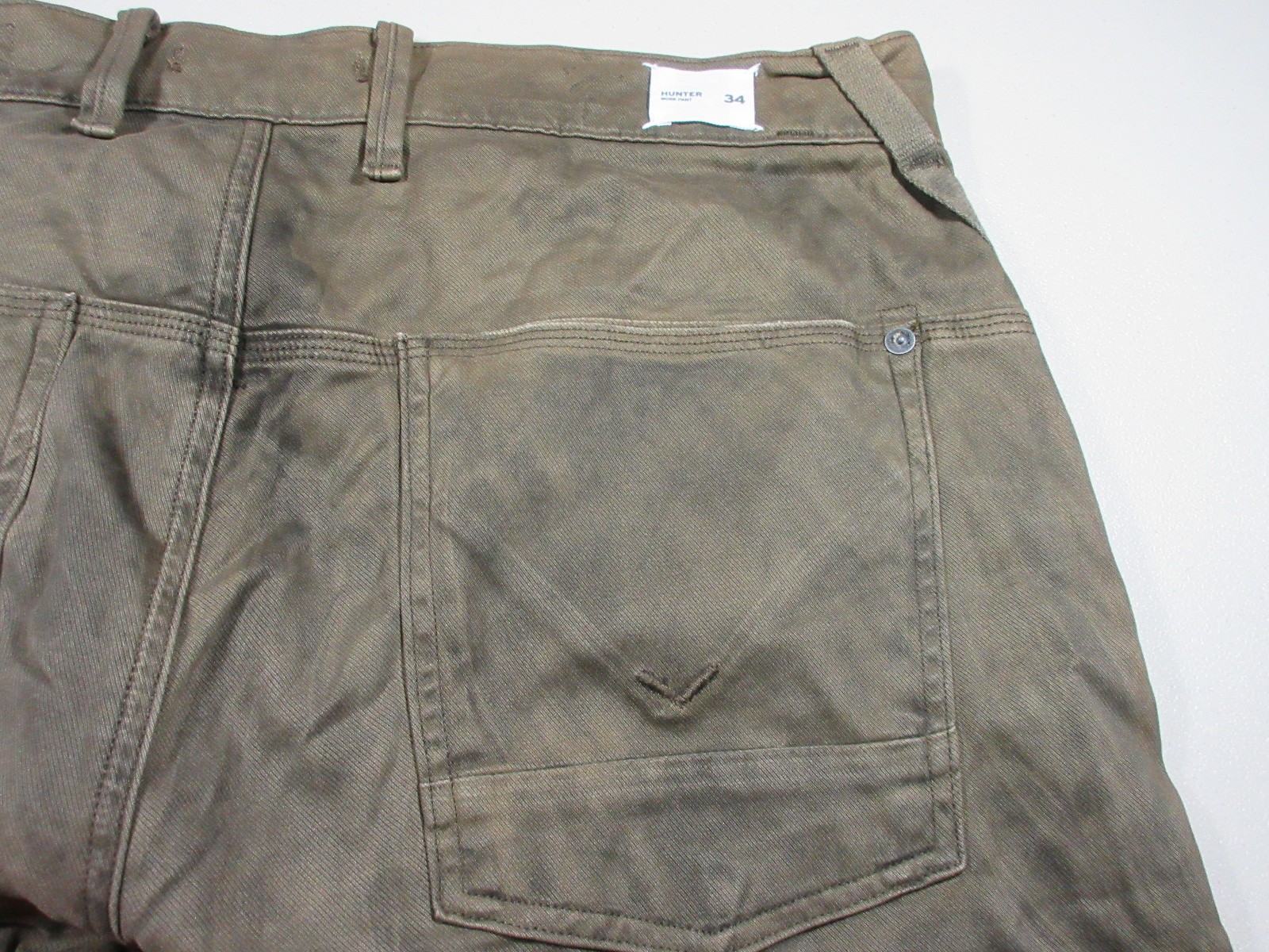 HUDSON mens brown distressed stained buttonfly Hunter work pant 34×32 NWT