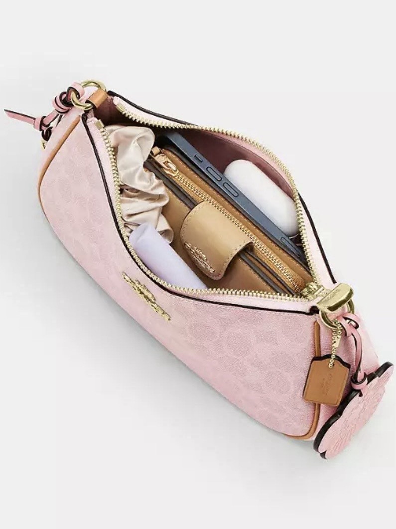 NWT Coach Teri Shoulder Bag Signature Canvas With Charms Gold/Powder Pink CEA20