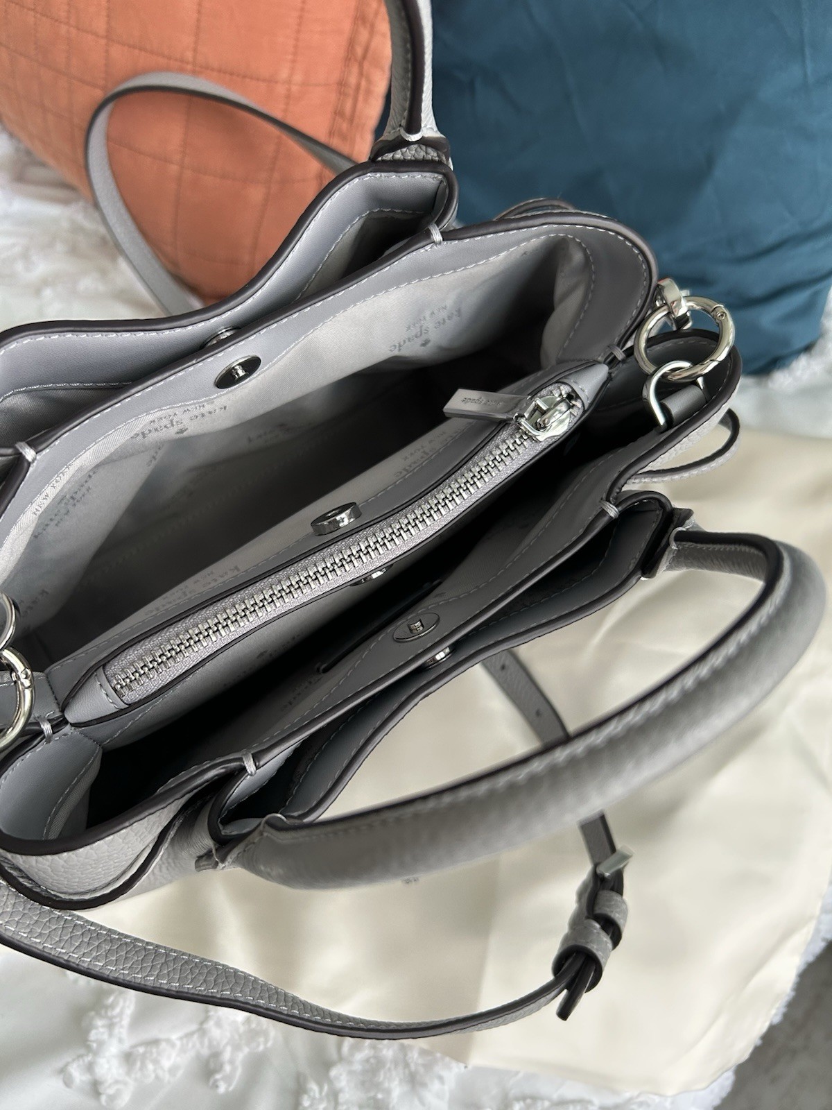 kate spade new york Gray Pebbled Satchel Top Handle Crossbody