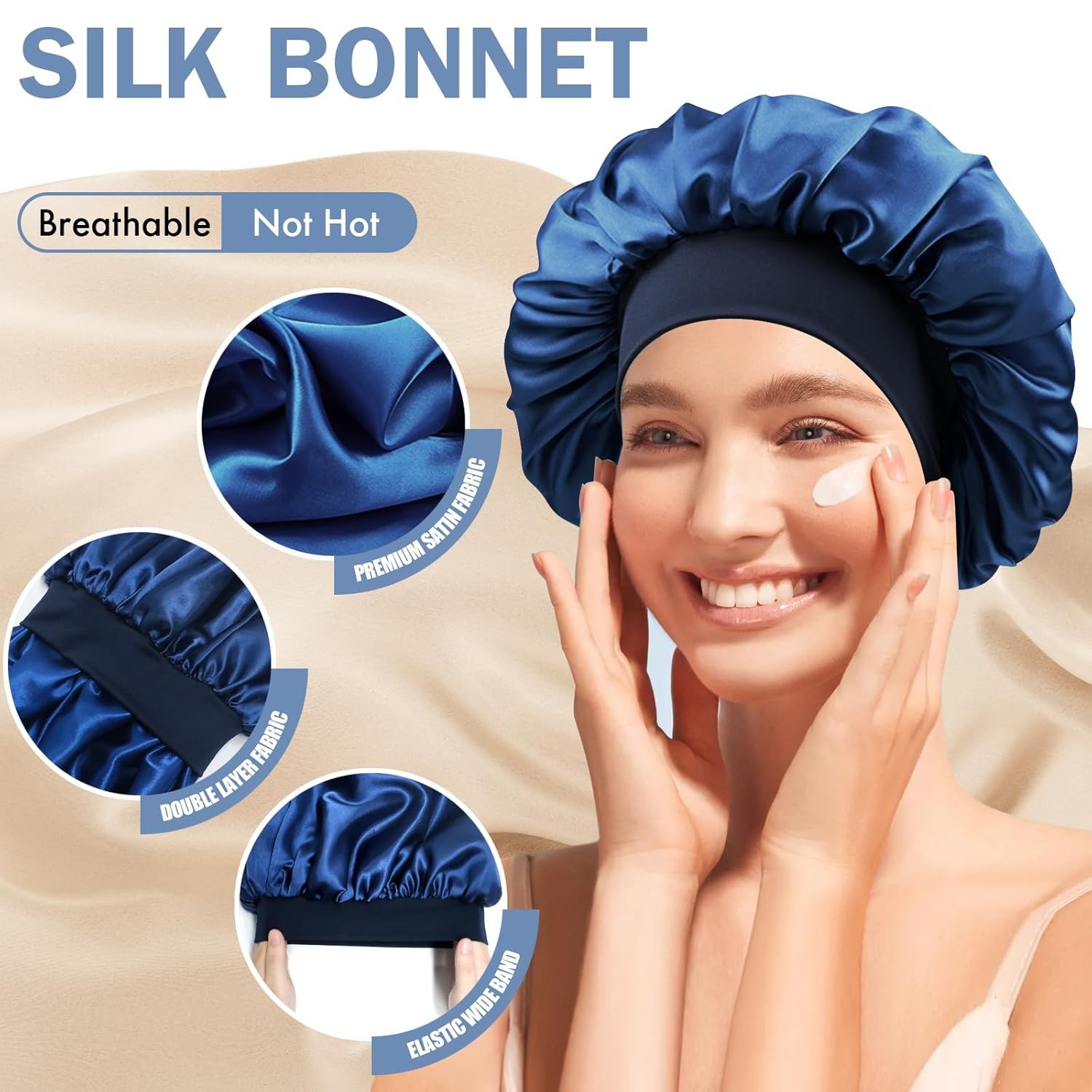 Satin Silk Bonnet for Sleeping, Double Layer Silk Sleep Cap for Men & Women Soft