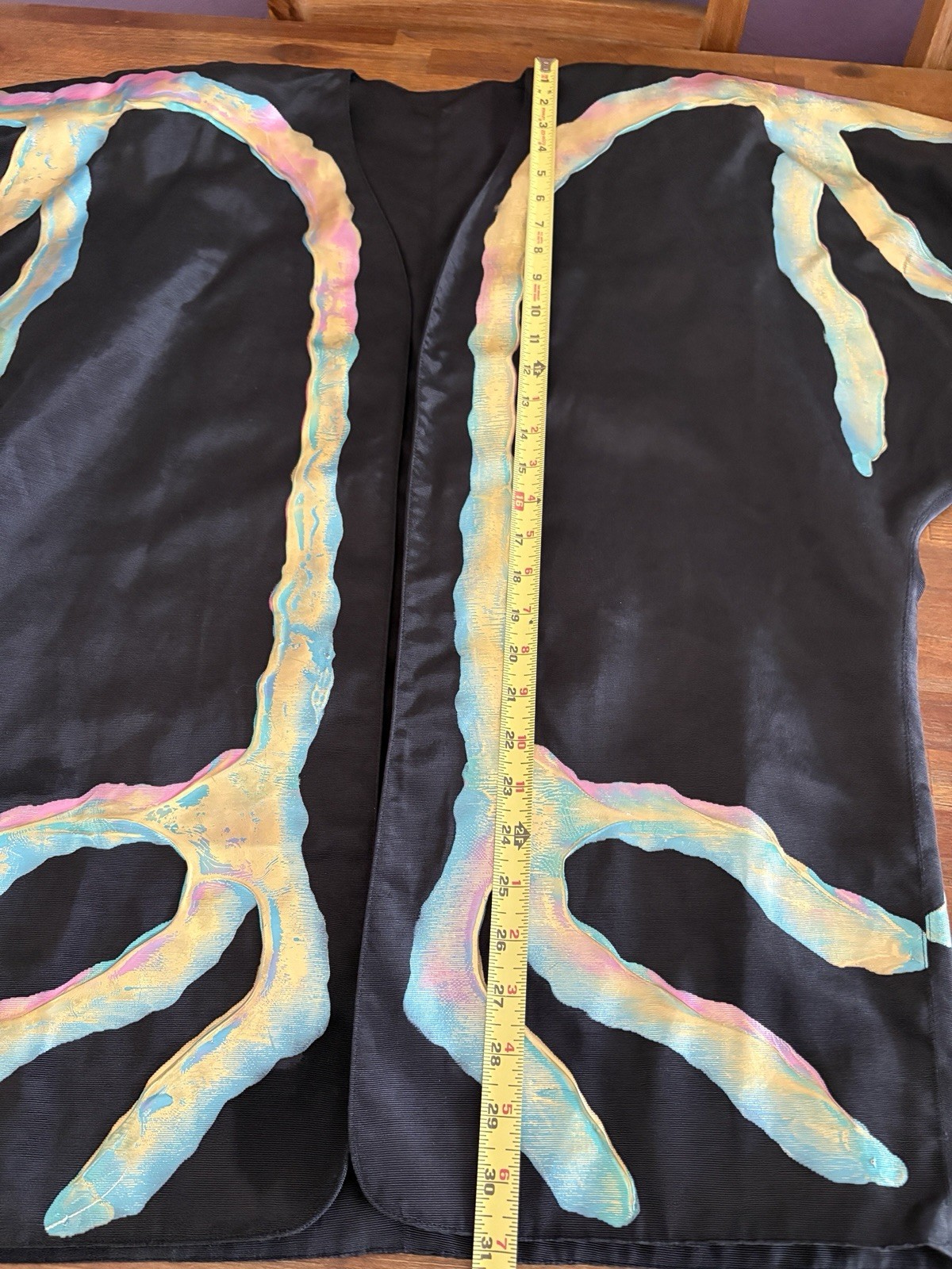VTG TERRY & TONI Hand Painted Kimono Jacket Black Batwing Cocoon Art To Wear 80s