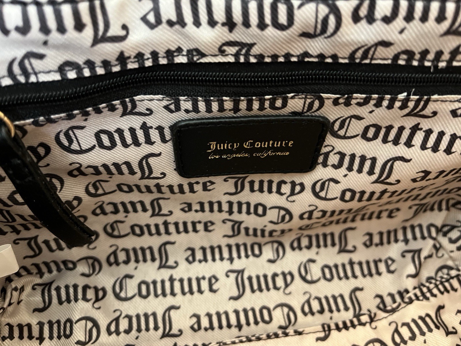 Juicy Couture Black Embossed Logo Shoulder Bag Bow Heart Charm Chain Link NWT