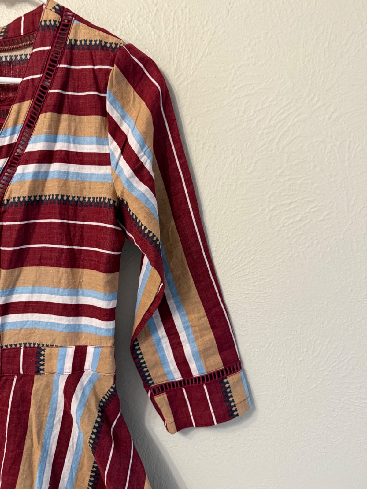 Clad & Cloth 100% Ramie maxi shirt dress stripe size S/M office wedding