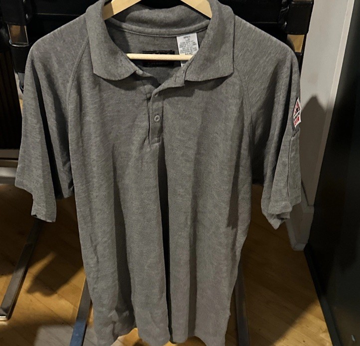 Bulwark FR SMP8CY6 Flame Resistant Gray Polo Shirt L Modacrylic Lyocell Aramid