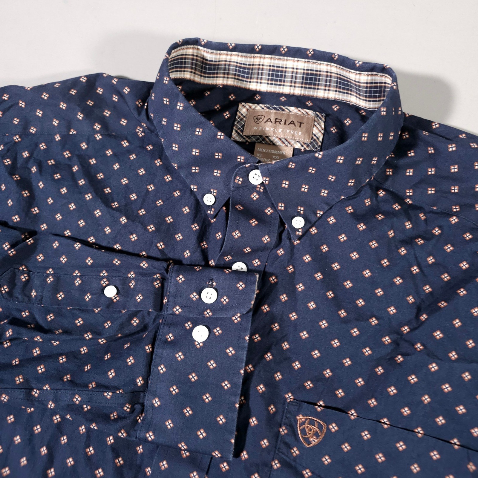 Ariat Kaiser Button Down Shirt Mens XXL Navy Geometric Print Wrinkle Free
