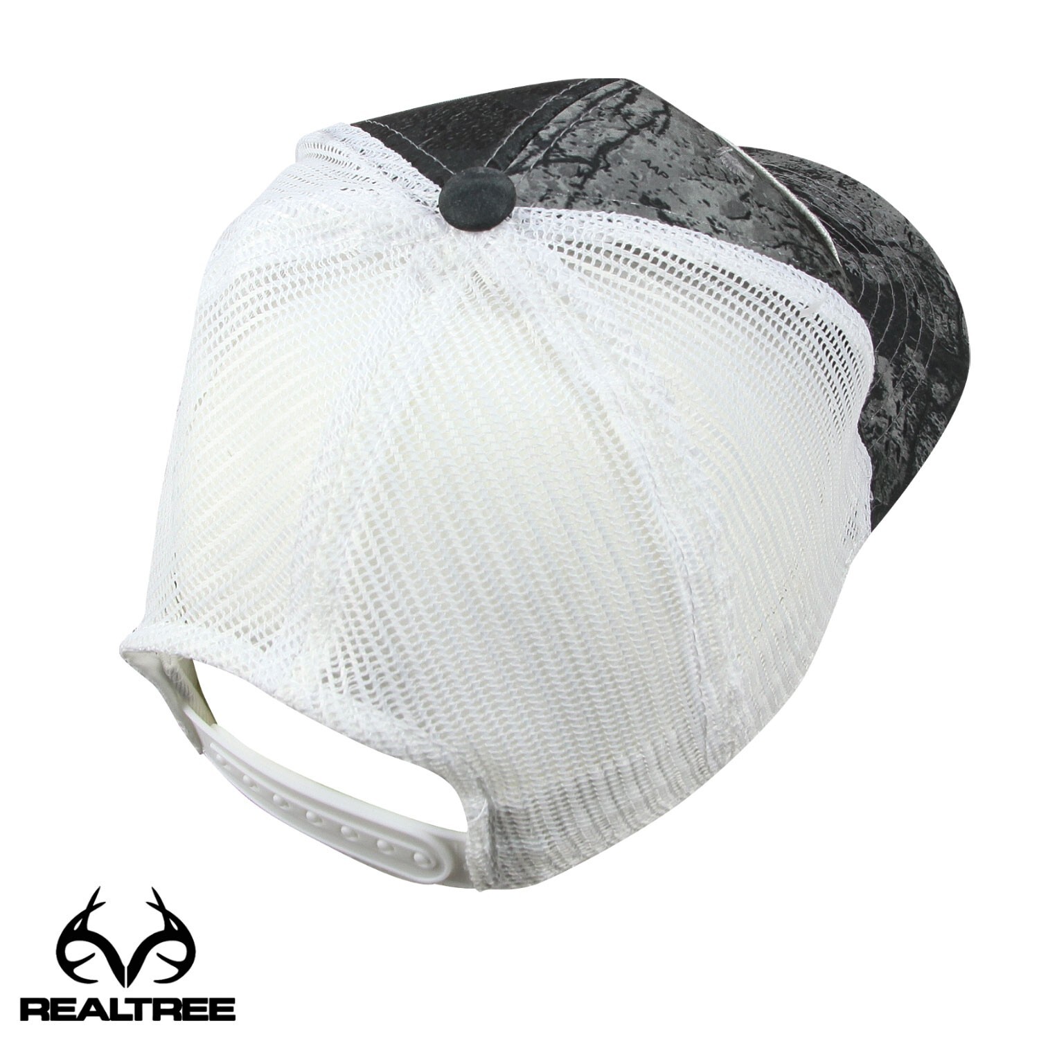 Realtree Fishing Hook Horn Patch Mesh Back Cap- Wave3 Grey Mirage Caviar/White