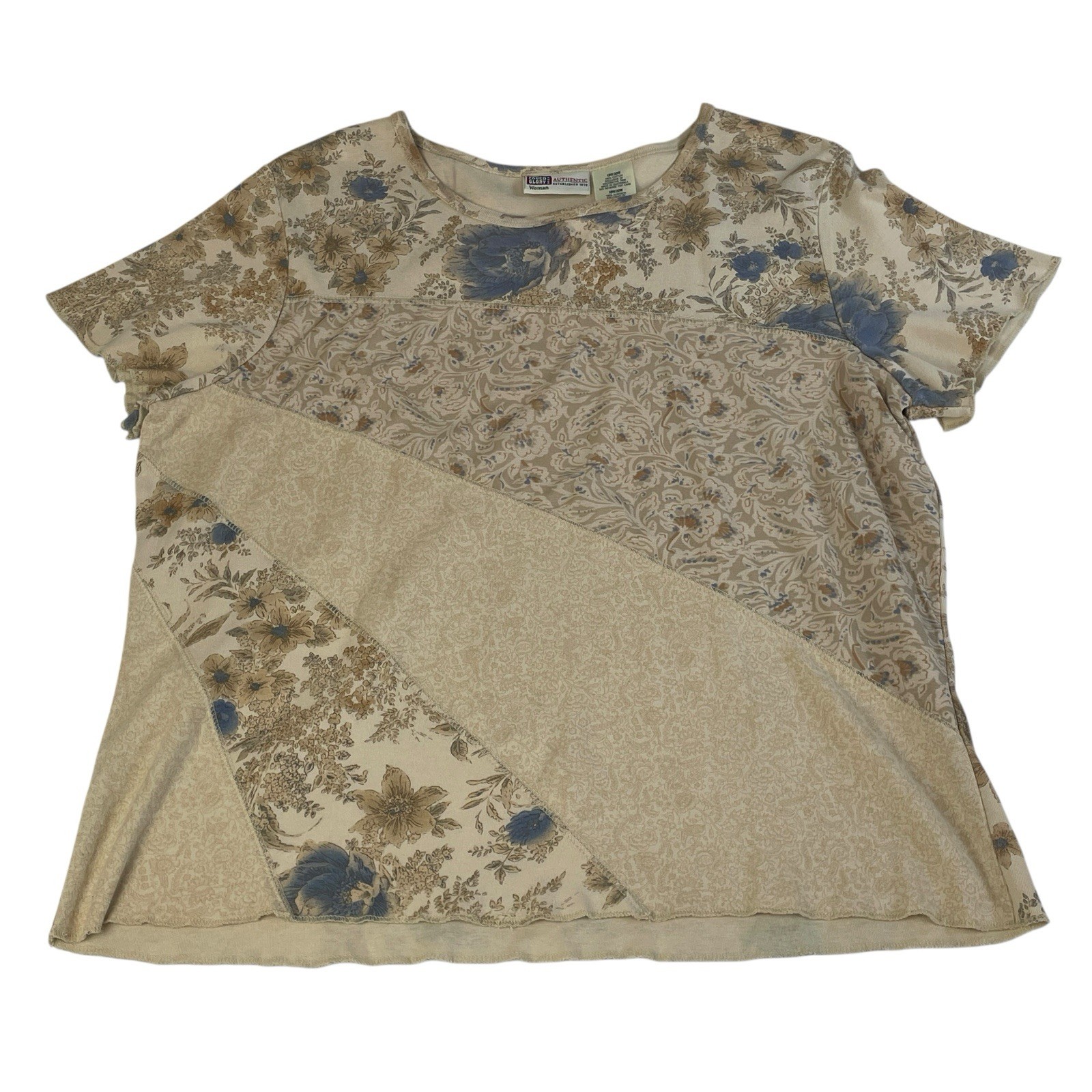 Faded Glory Patchwork Floral Top Women 18W 20W 90’s Y2K Boho Tee