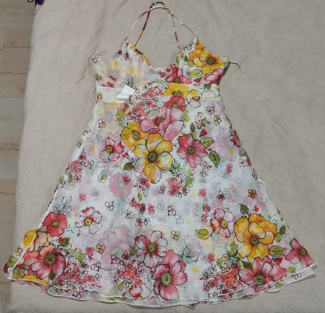 Valentino Dress Vintage Layered Sequins Embroidered Silk Chiffon Floral IT42