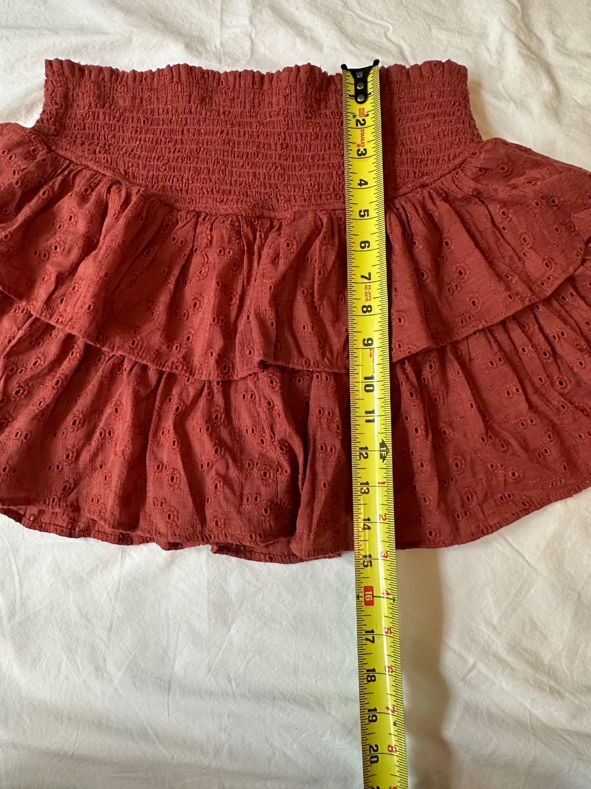 Altar’d State Tiered Ruffle Skort Rust Eyelet Smocked Waist Sz M Boho Festival