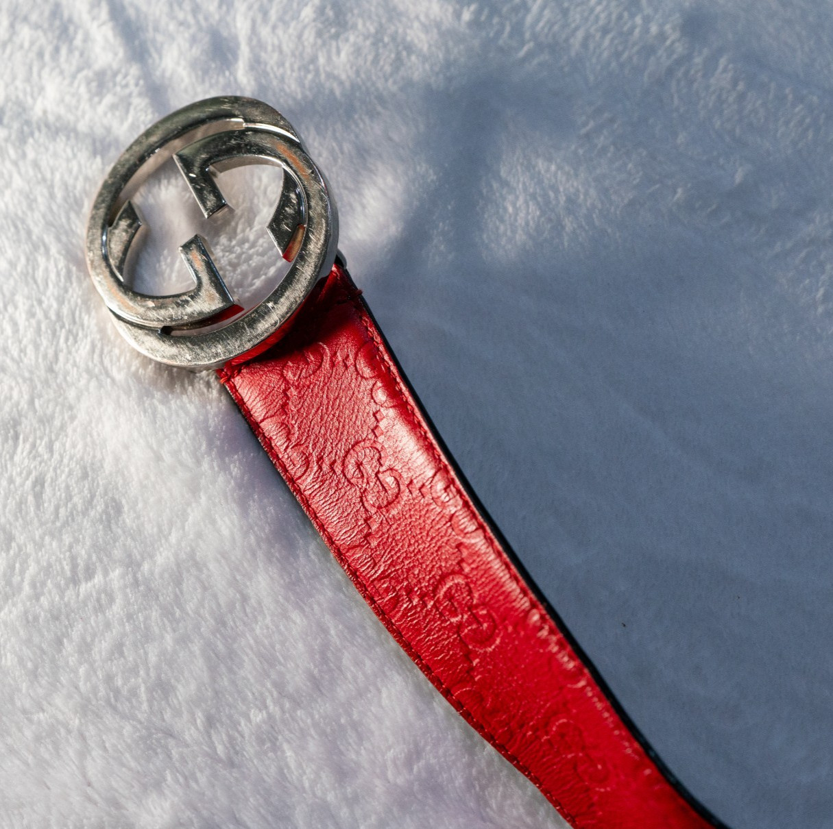Gucci Guccissima Red Leather Belt Interlocking GG Buckle Size 42 105cm