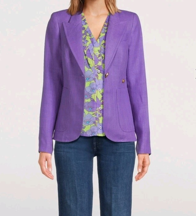 SMYTHE Duchess Linen Patch Pocket Blazer in Violet Like New Size US 4