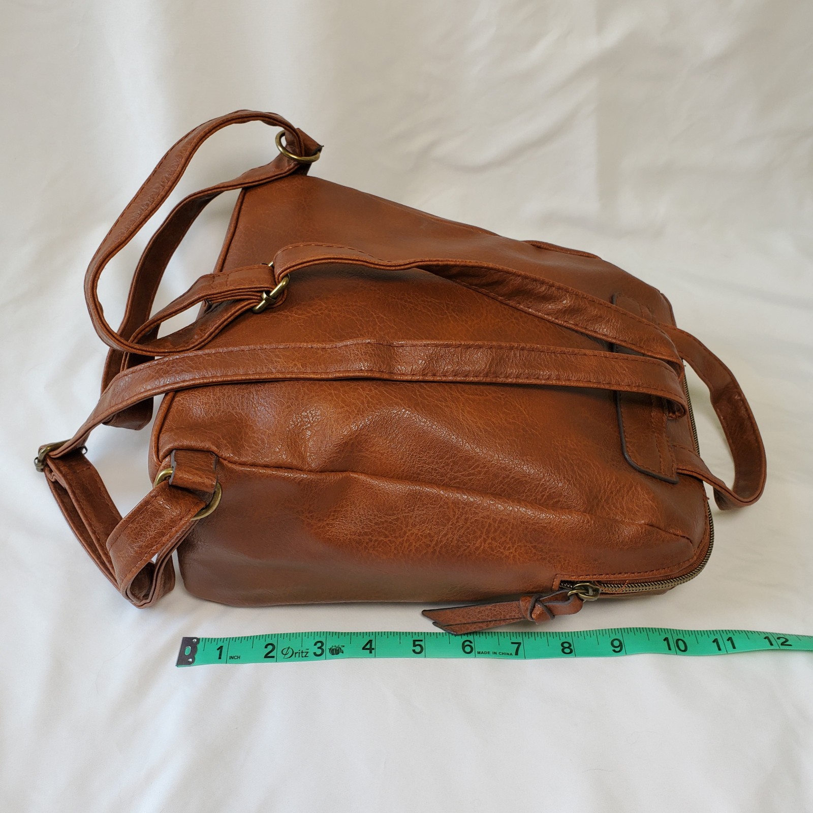 Brown Faux Leather Backpack – Not Branded – Zippers Adjustable Straps