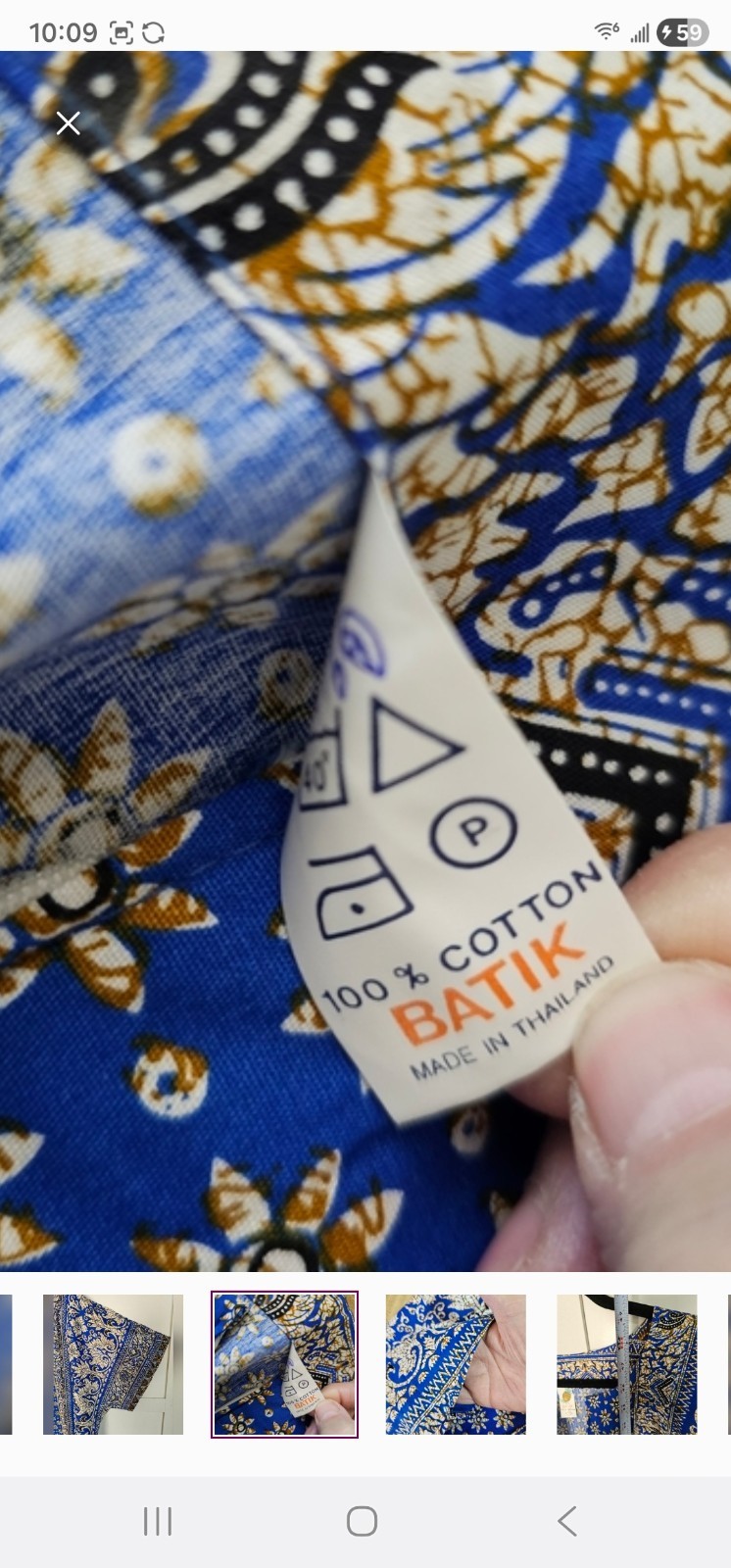 Batik Art 100% Cotton Blue Batik Caftan OSFM VTG POCKETS Boho Lounge Unworn