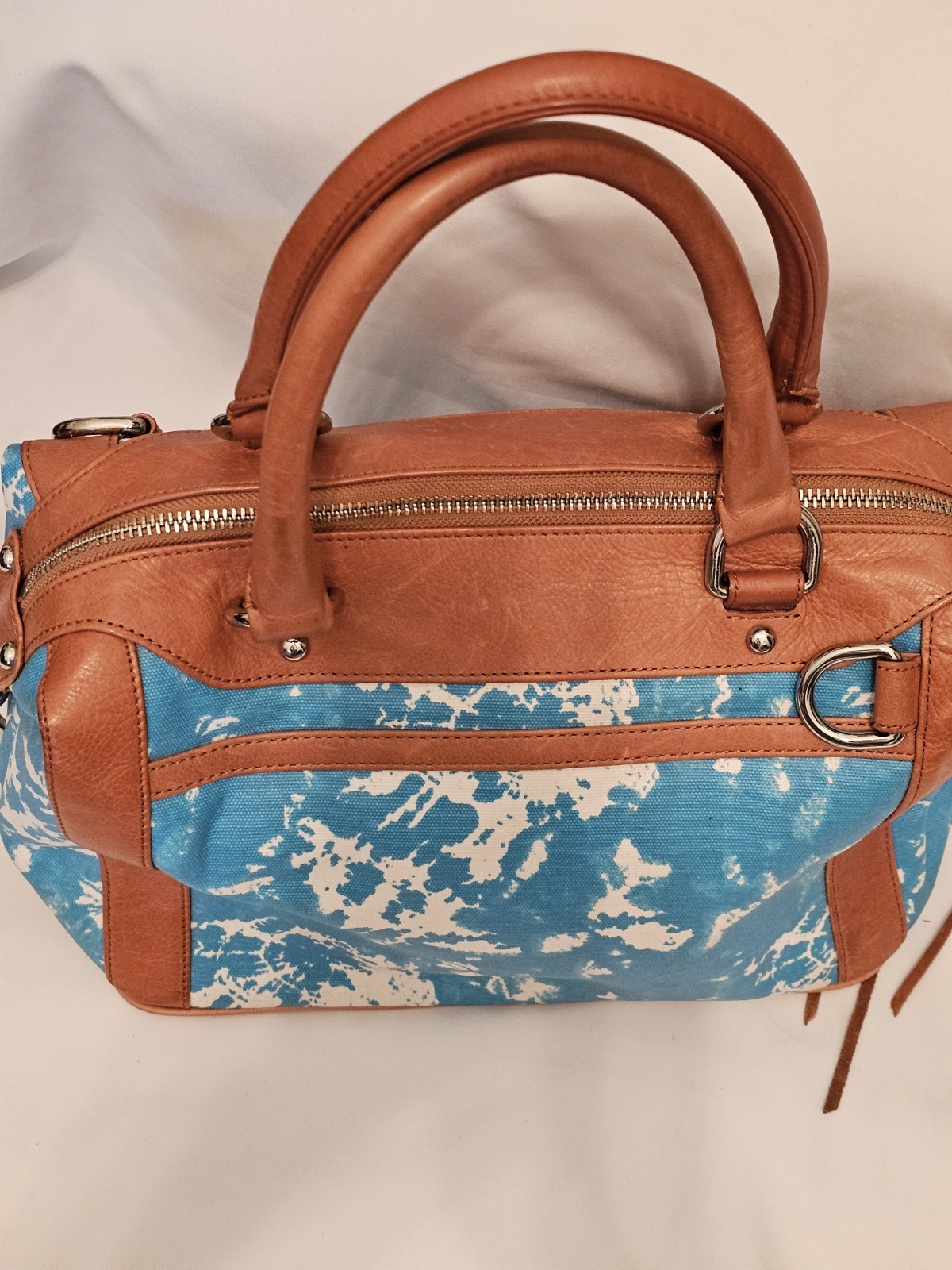 Rebecca Minkoff M.A.B Mini Satchel in Aqua, White and Tan* No Shoulder Strap*