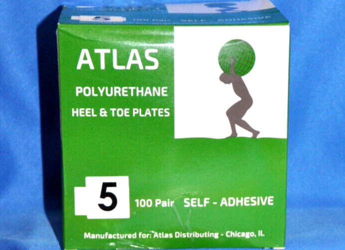 10 pair Size 5 ATLAS HEEL PLATES 3M Self Adhesive With Nails,Black MADE IN USA!
