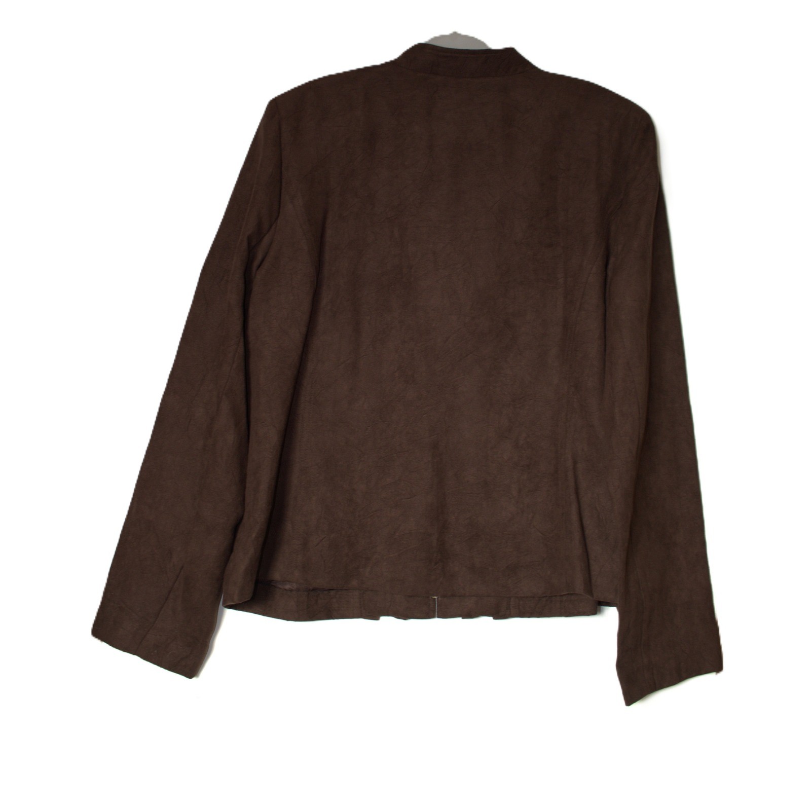 Requirements Womens Brown Faux Suede Ruffle Zip Front Jacket XL NWT